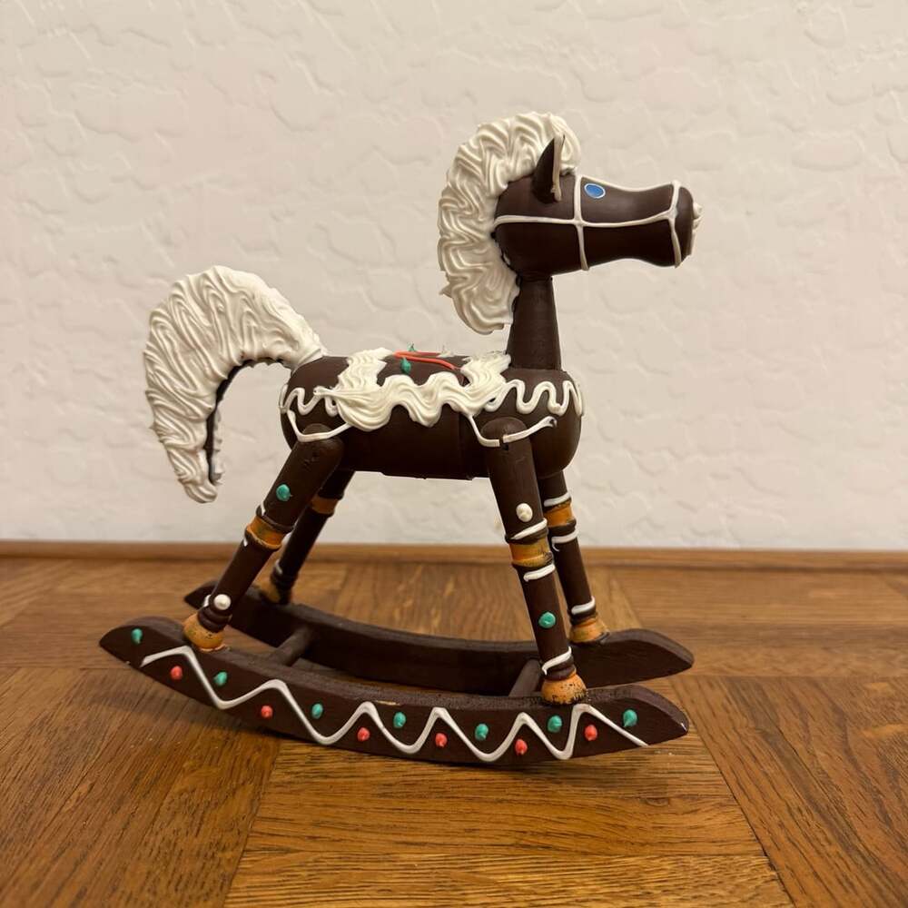 Vintage Wooden Gingerbread Inspired Dark Brown Christmas Rocking Horse